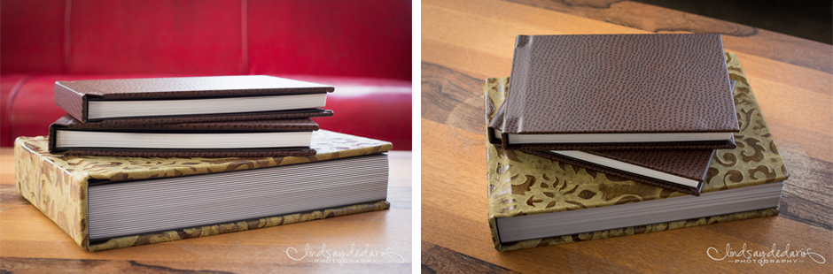 wedding album and parent wedding books on table in photographer