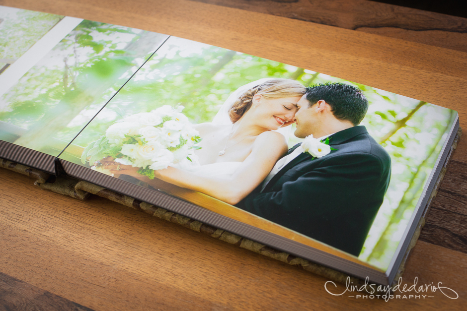 wedding album on table in photographer