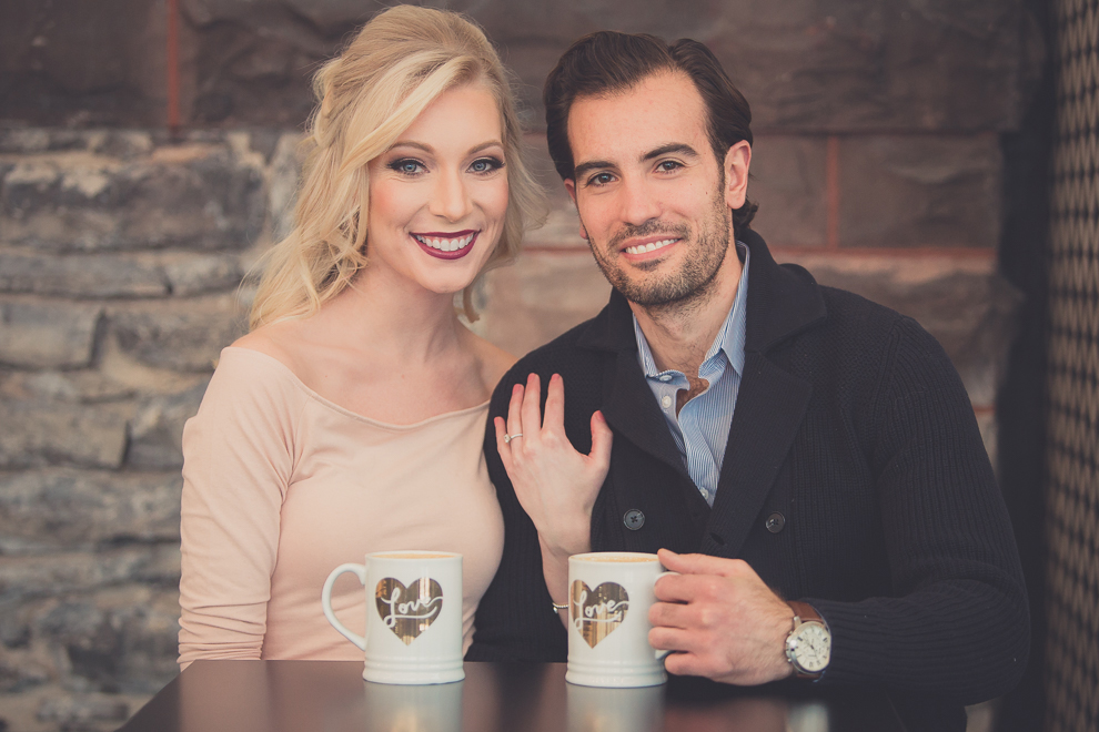 wedding engagement photography of couple inside of coffee shop, Tipico Coffee, in Buffalo, NY