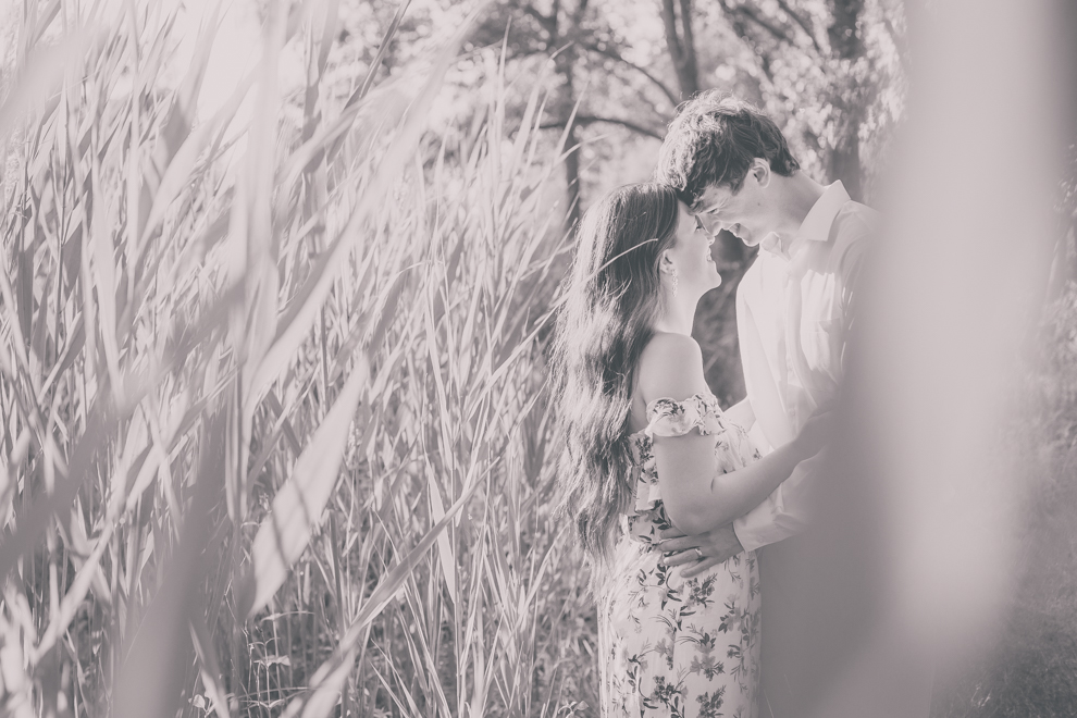 couple laughing among tall reeds at Tifft Nature Preserve in Buffalo, NY