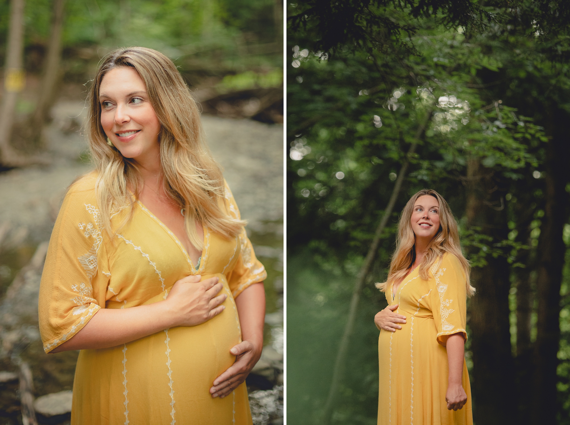 maternity portrait of pregnant woman in forest at Chestnut Ridge Park near Buffalo, NY