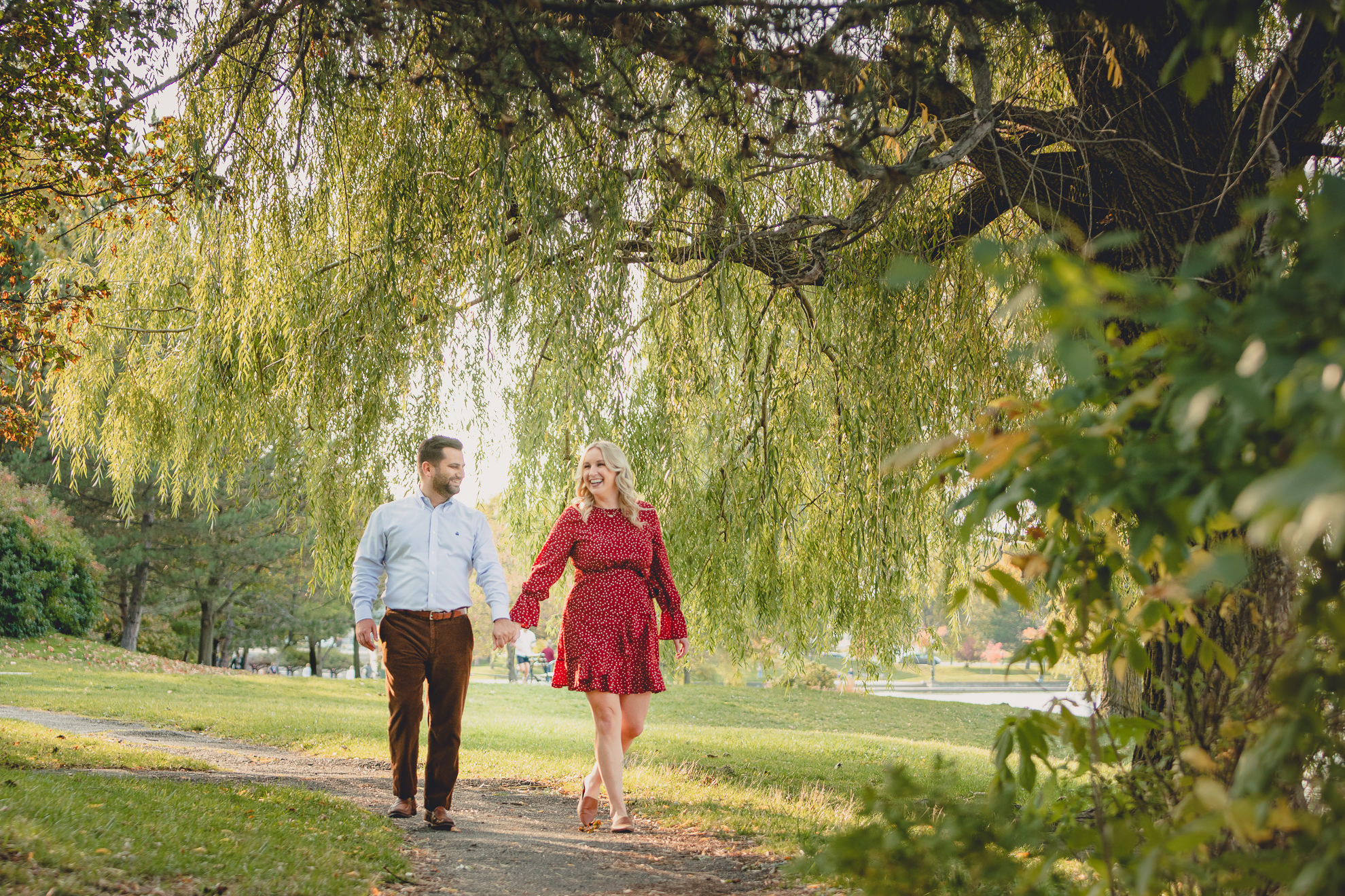 wedding engagement photography at hoyt lake in Delaware Park in Buffalo, NY