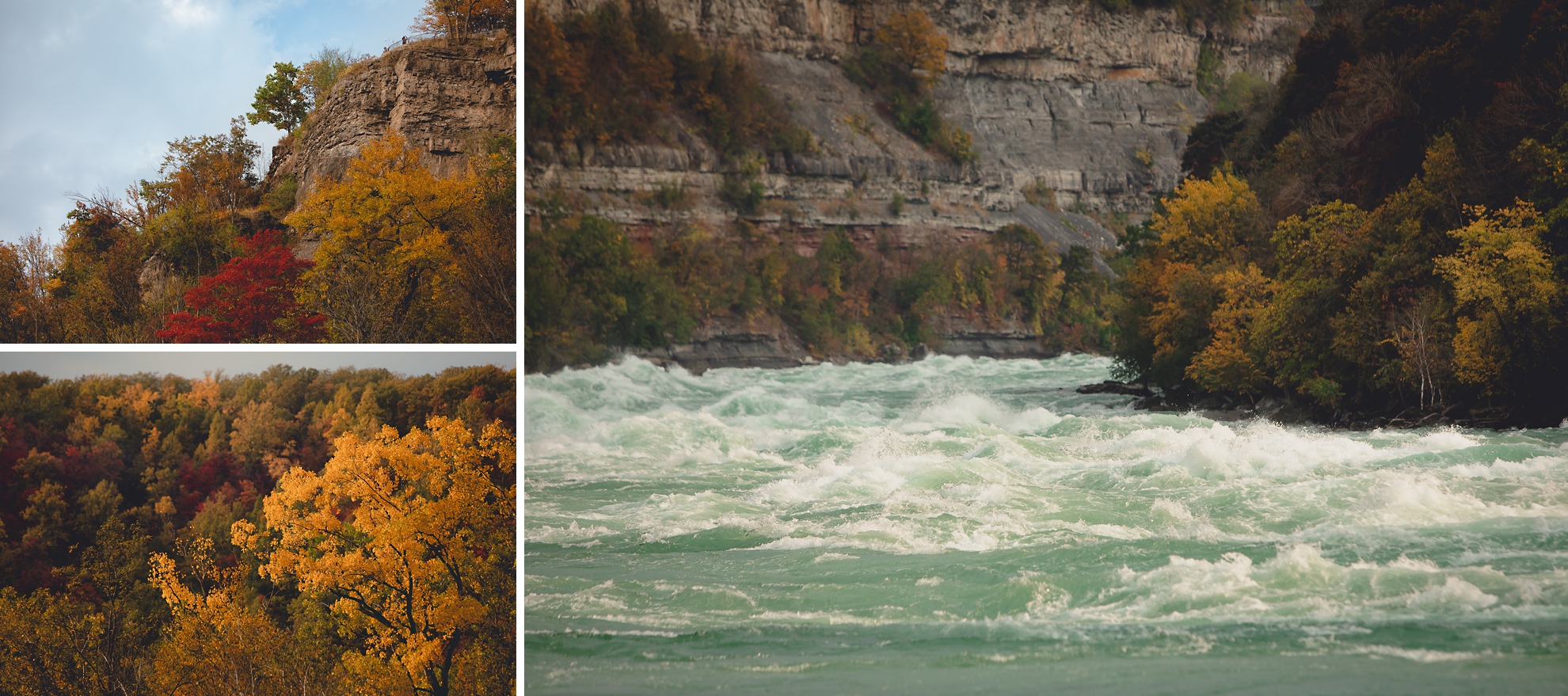 fall foliage and rapids in Whirlpool State Park in Niagara Falls, NY