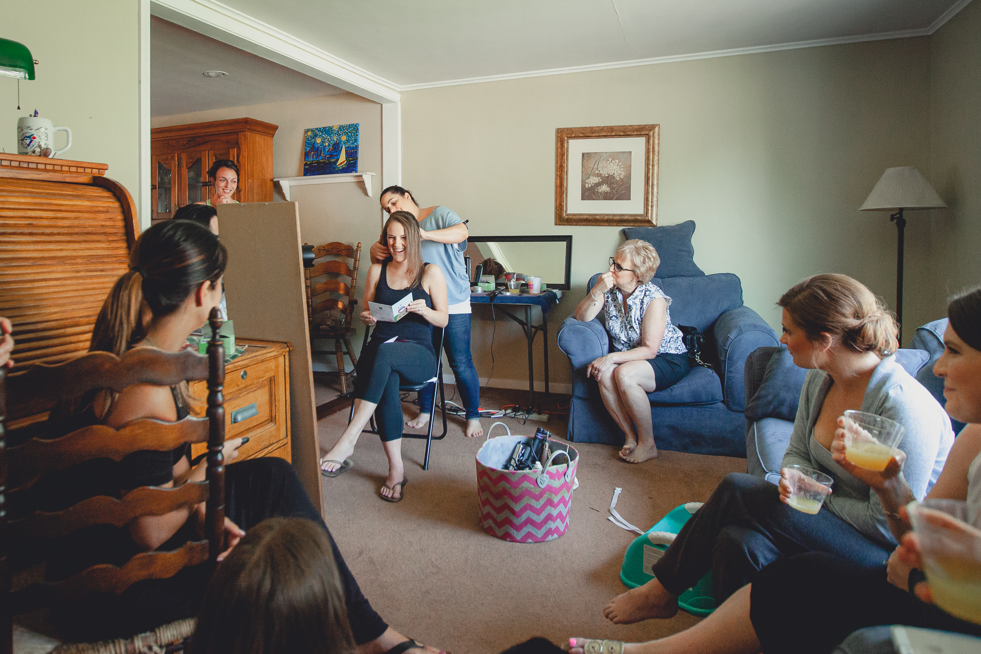 bride and bridesmaids get ready before wedding ceremony in Buffalo, NY