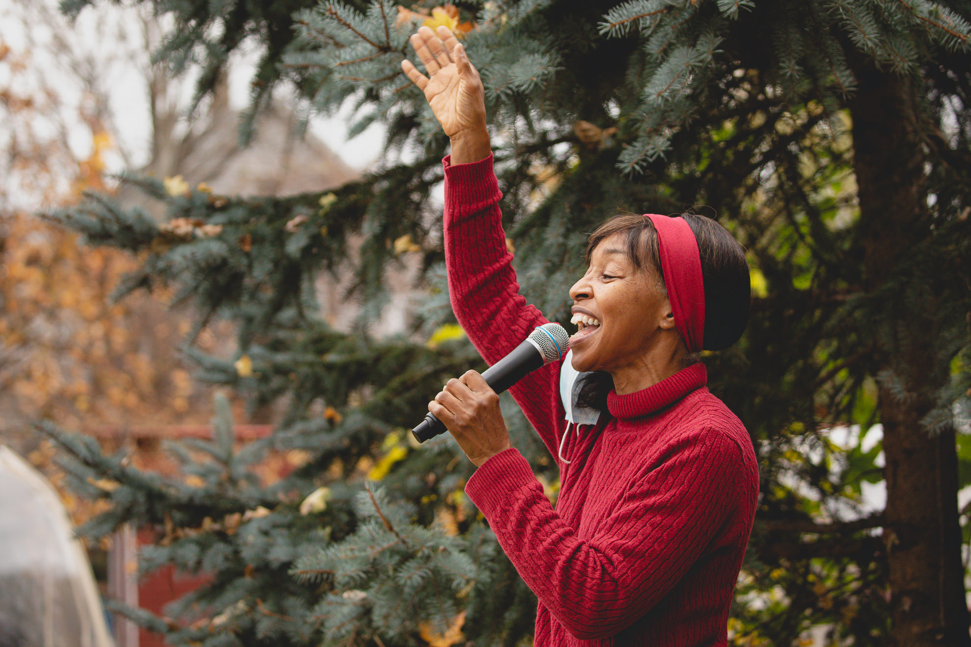 Sister Jenthia Abell leads a song during a training session as part of an outreach program to the Black community to increase vaccine trial participation in Rochester, New York