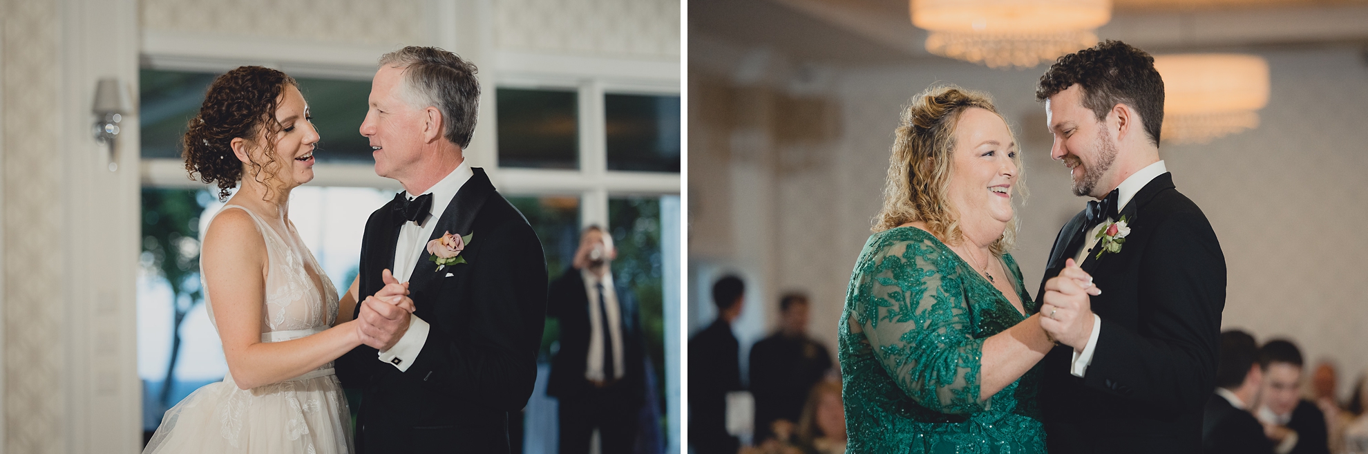 bride and groom dance with parents during wedding reception at the Niagara Falls Country Club