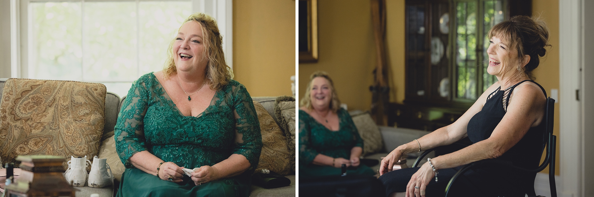 moms laugh at Barton Hill House in Lewiston, NY before wedding