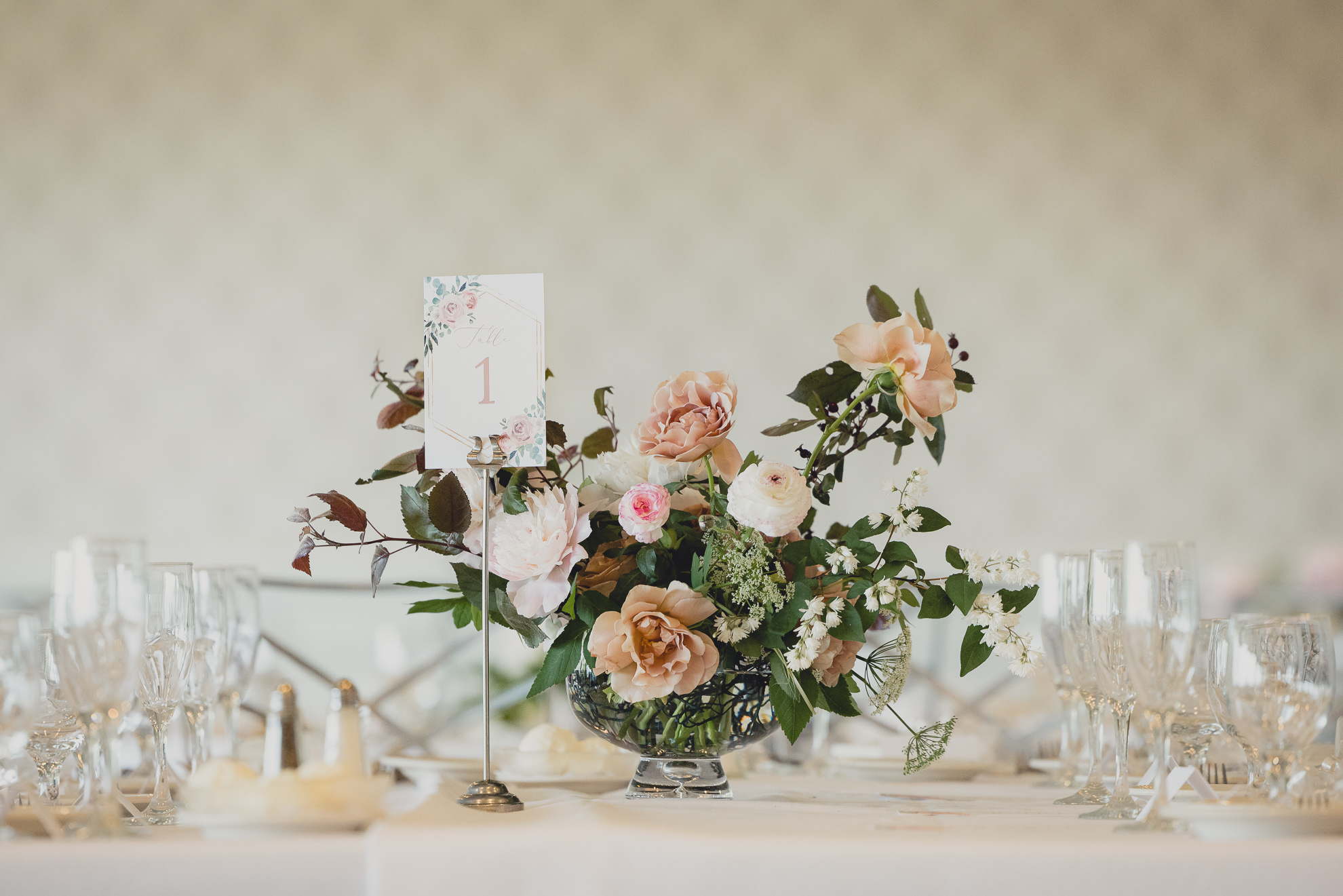 flower arrangement center piece during wedding reception at the Niagara Falls Country Club