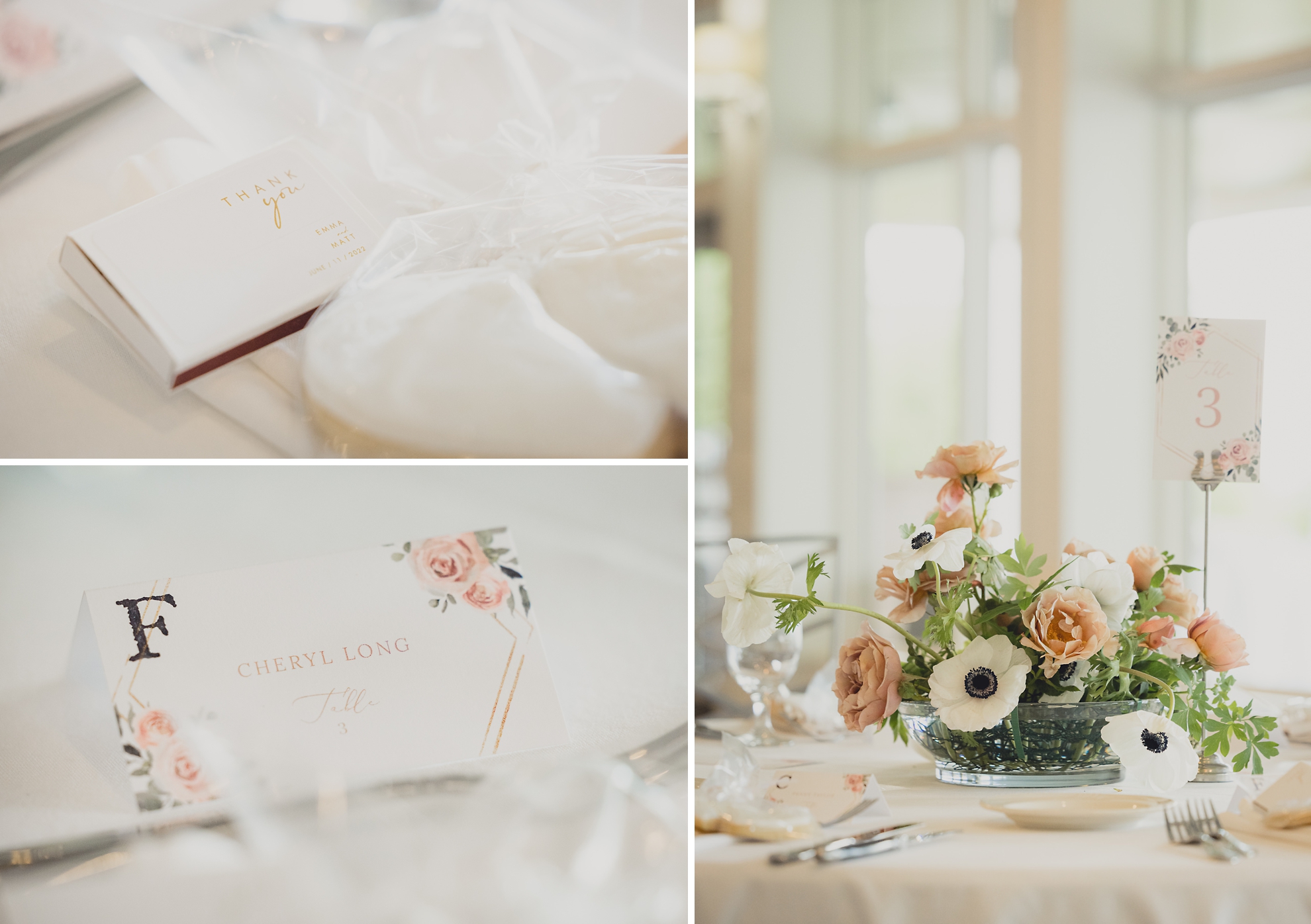 table settings during wedding reception at the Niagara Falls Country Club