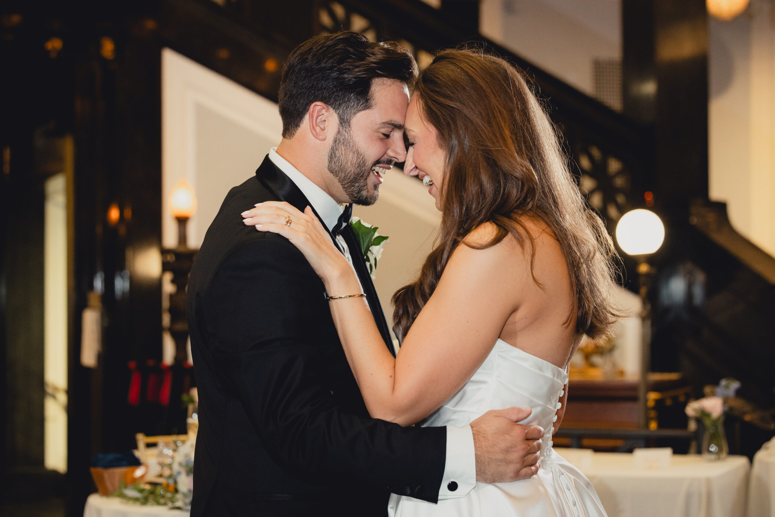 bride and groom share first dance during wedding reception at the Buffalo History Museum