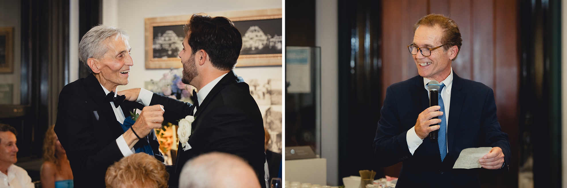 uncle delivers speech during wedding reception at the Buffalo History Museum