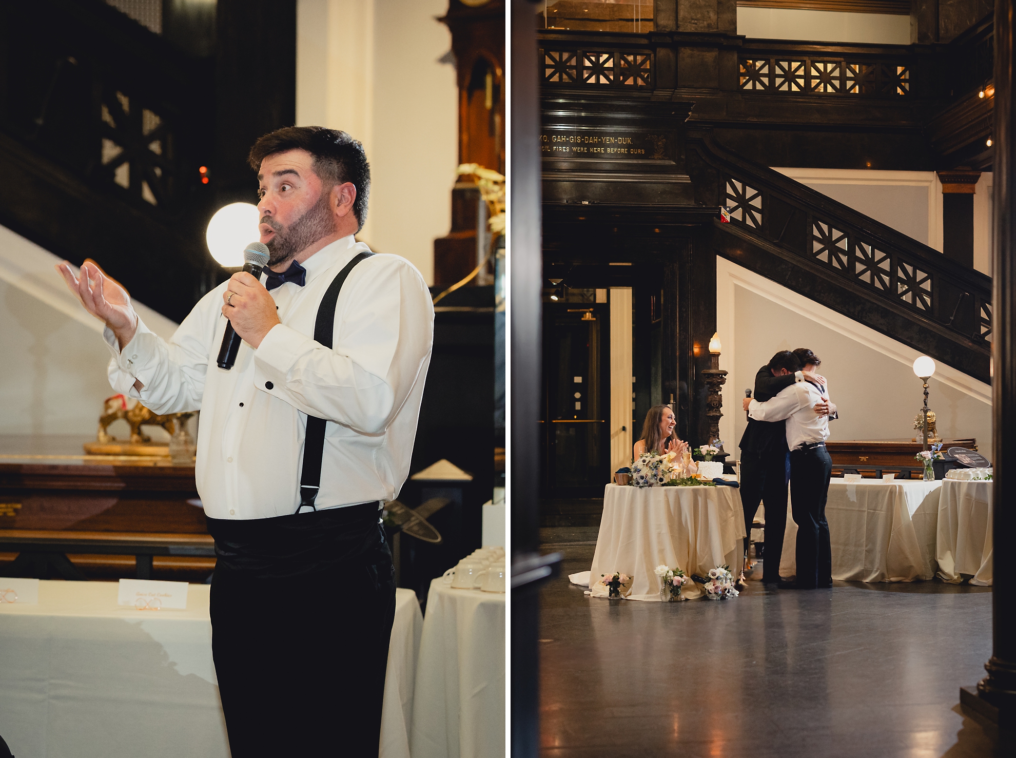 best man delivers toast during wedding reception at the Buffalo History Museum