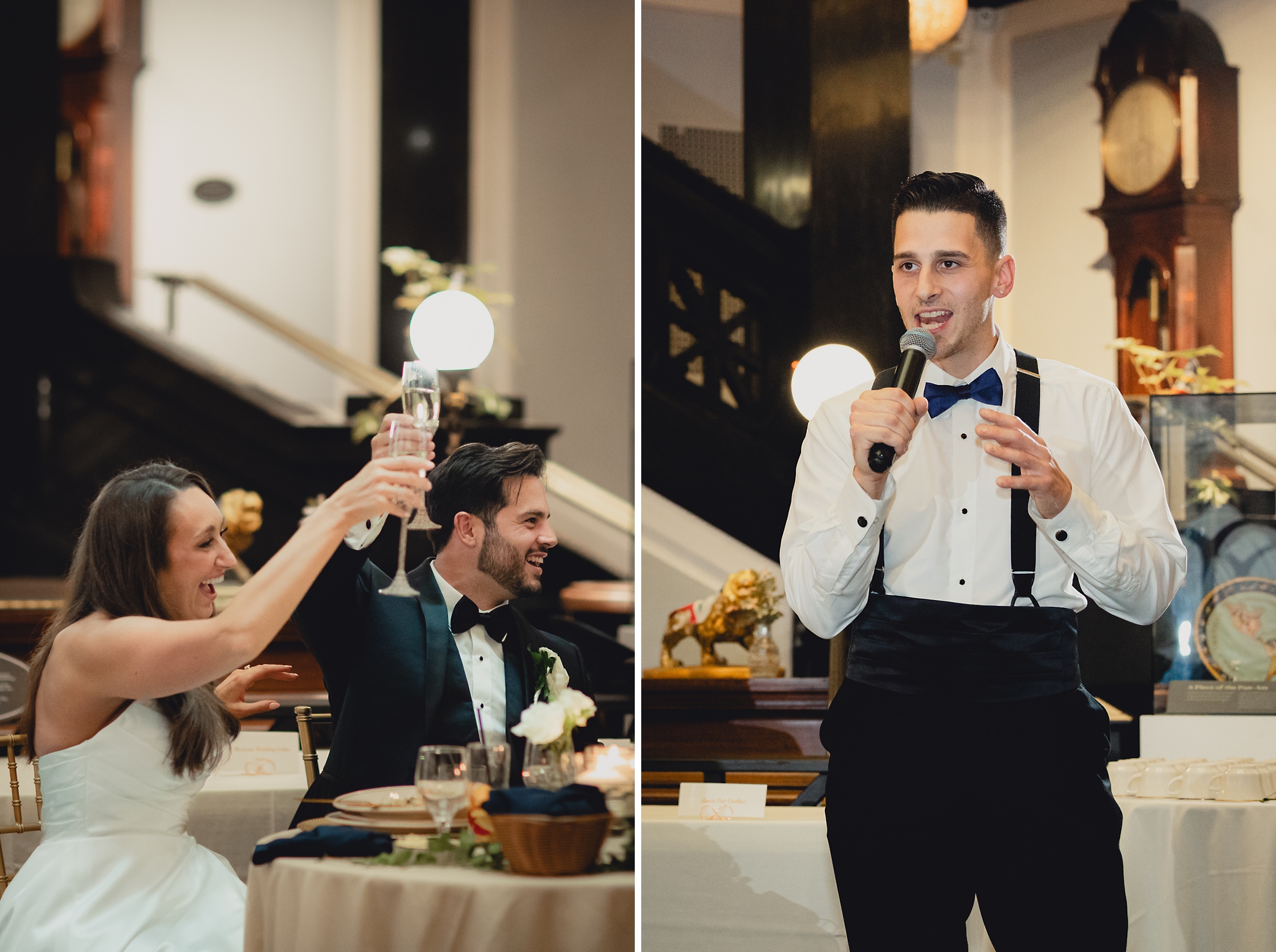 best man delivers toast during wedding reception at the Buffalo History Museum