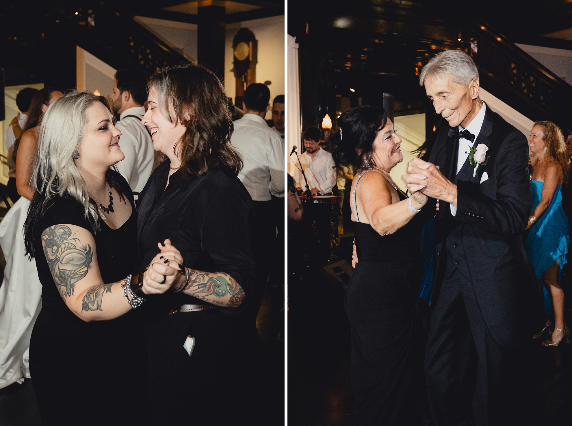 guests dance during wedding reception at the Buffalo History Museum