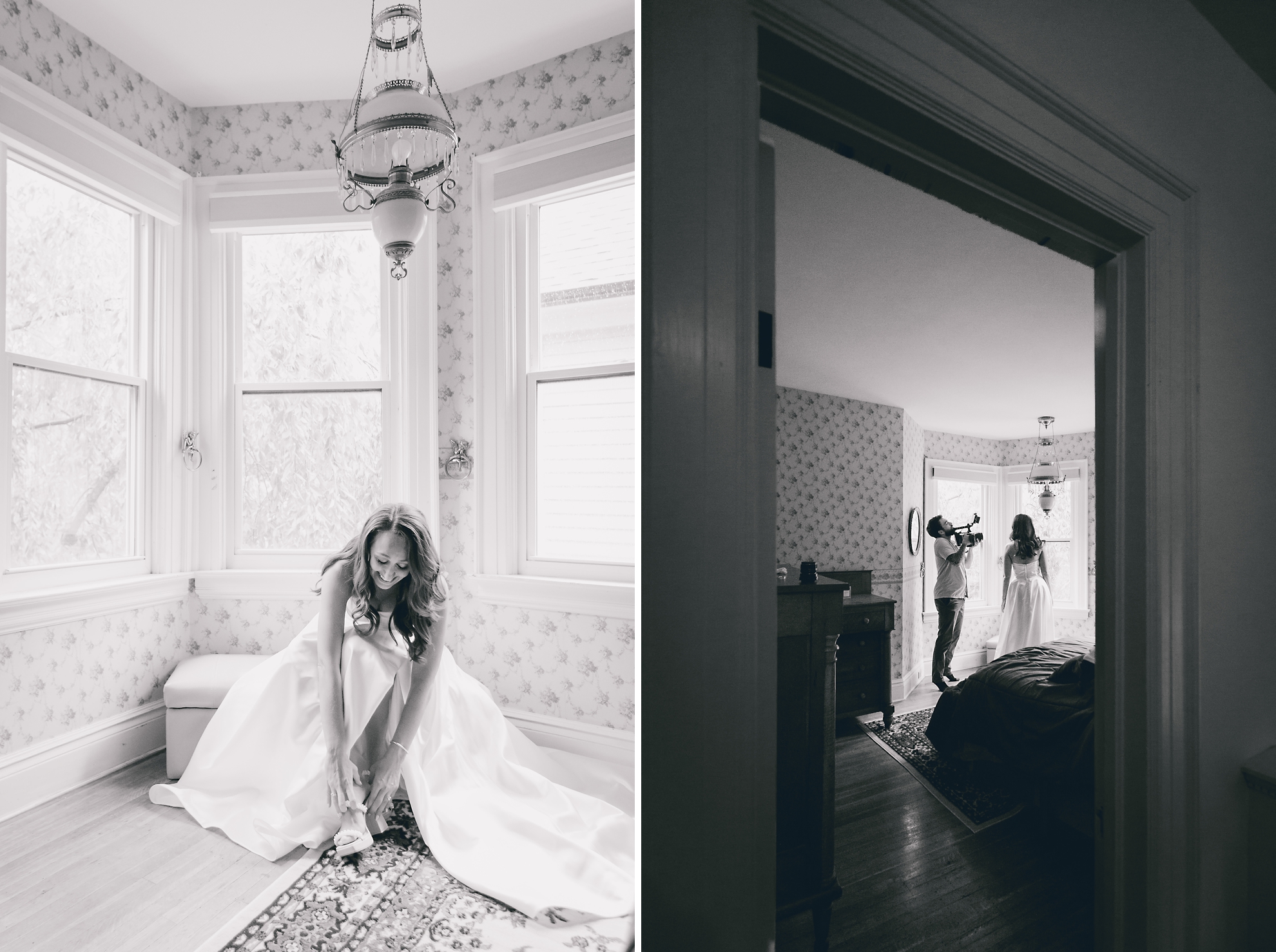 bride gets ready in childhood bedroom before wedding in Buffalo, NY