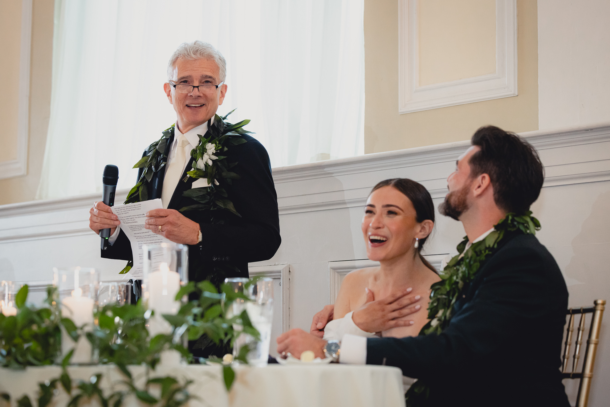 father of bride delivers speech during wedding reception at the Hotel Lafayette in Buffalo, NY