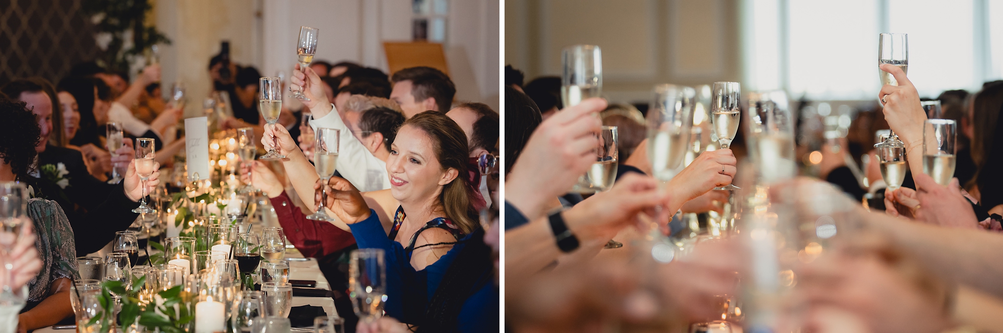 guests toast during wedding reception at the Hotel Lafayette in Buffalo, NY