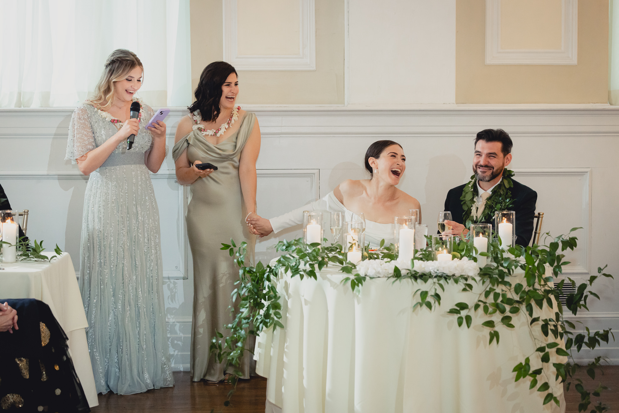 bridesmaids deliver speech during wedding reception at the Hotel Lafayette in Buffalo, NY