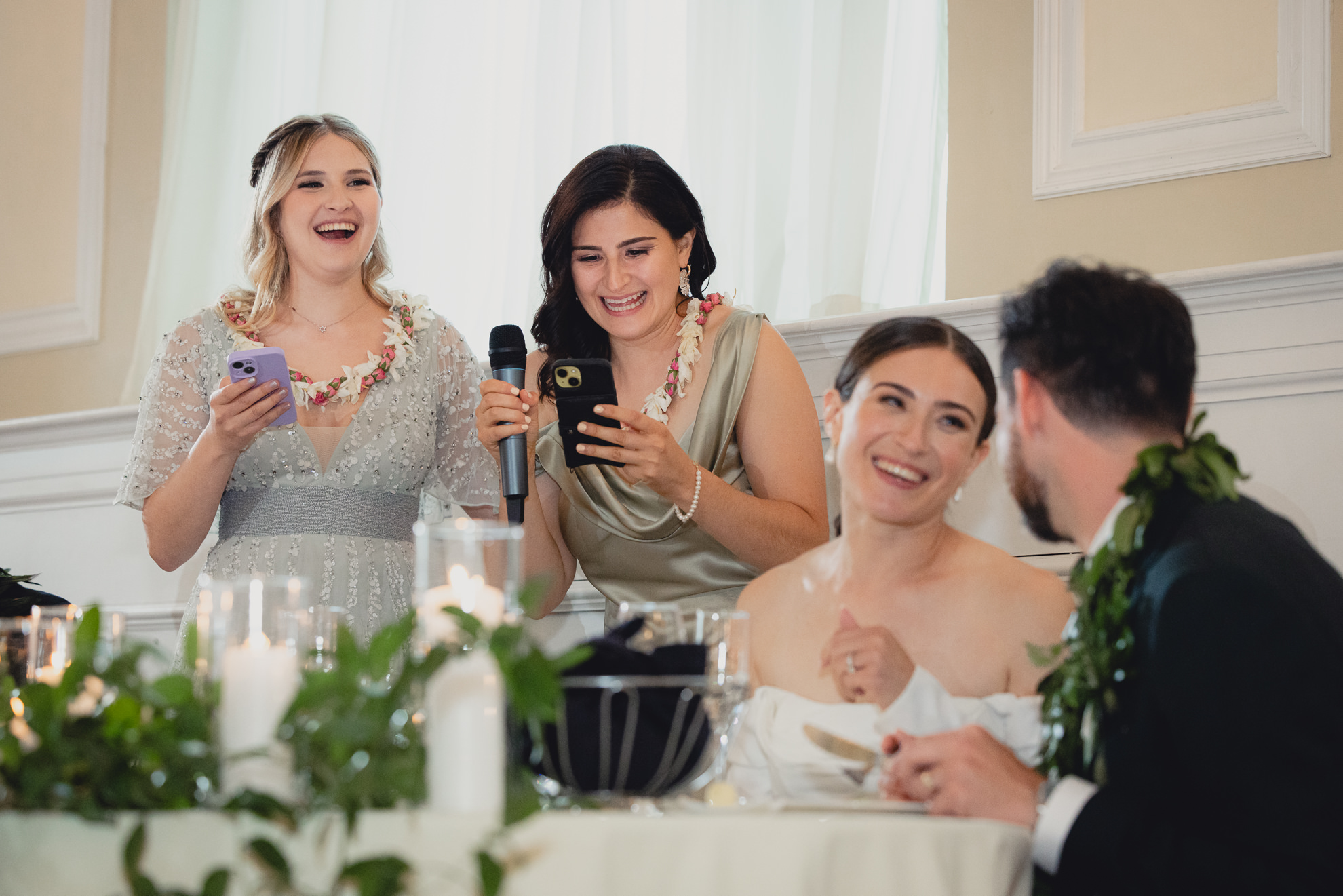 bridesmaids deliver speech during wedding reception at the Hotel Lafayette in Buffalo, NY