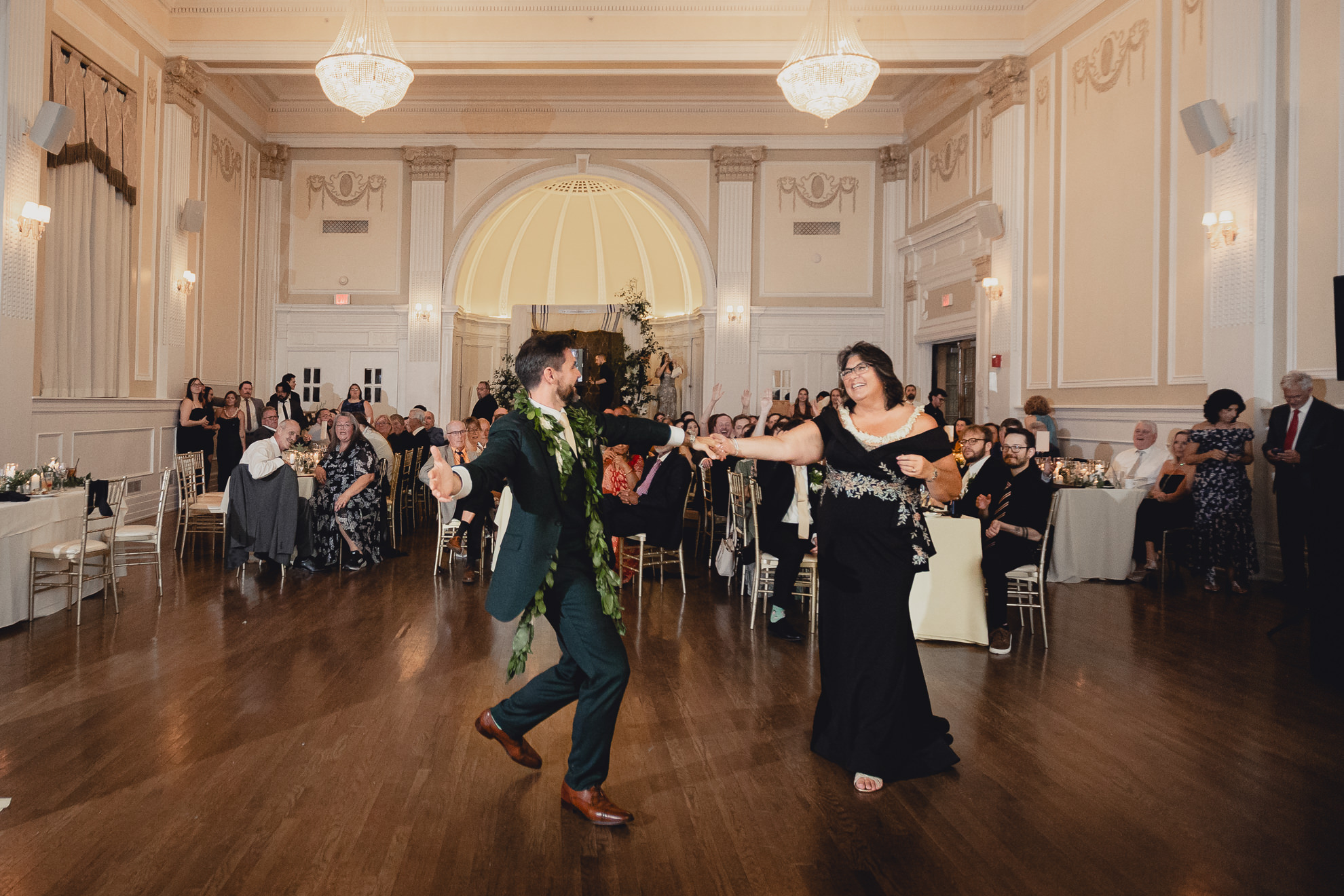 groom and mom dance during wedding reception at the Hotel Lafayette in Buffalo, NY