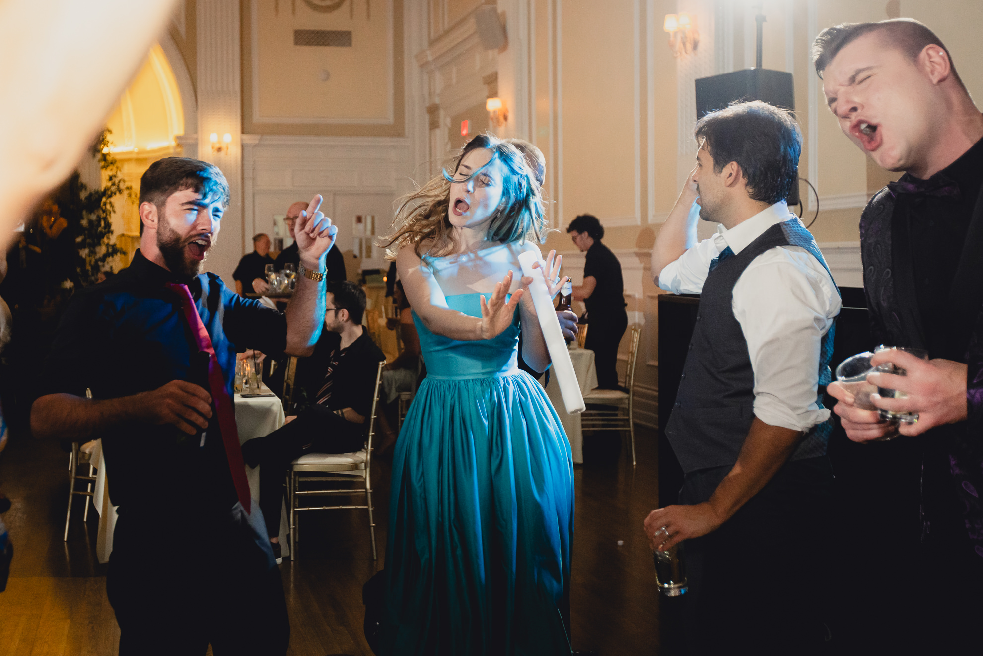 guests dance during wedding reception at the Hotel Lafayette in Buffalo, NY