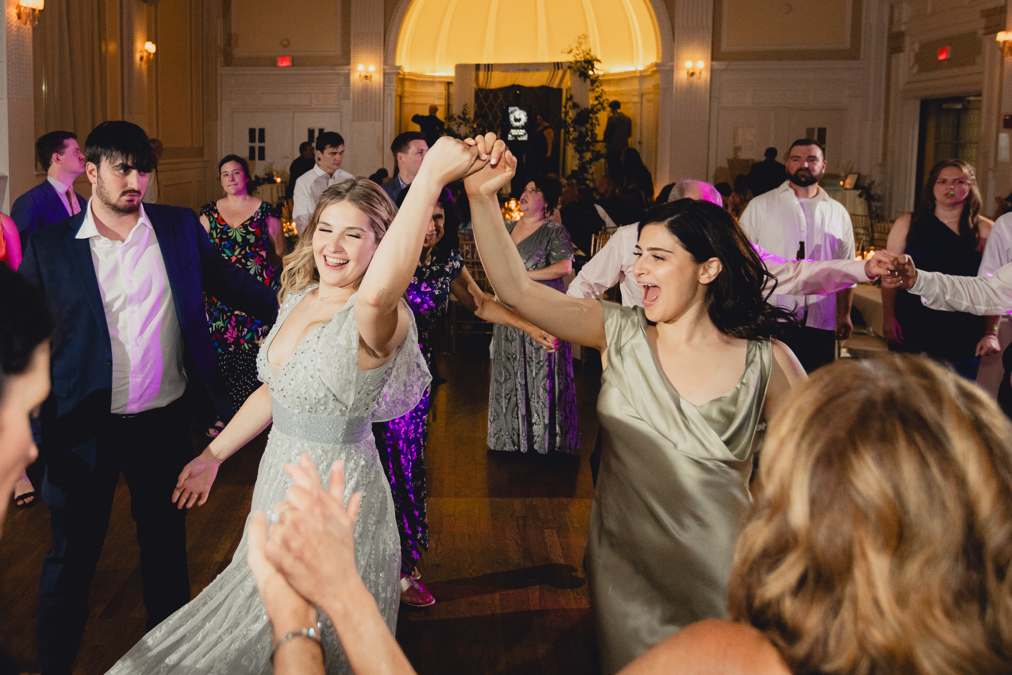 guests dance during wedding reception at the Hotel Lafayette in Buffalo, NY