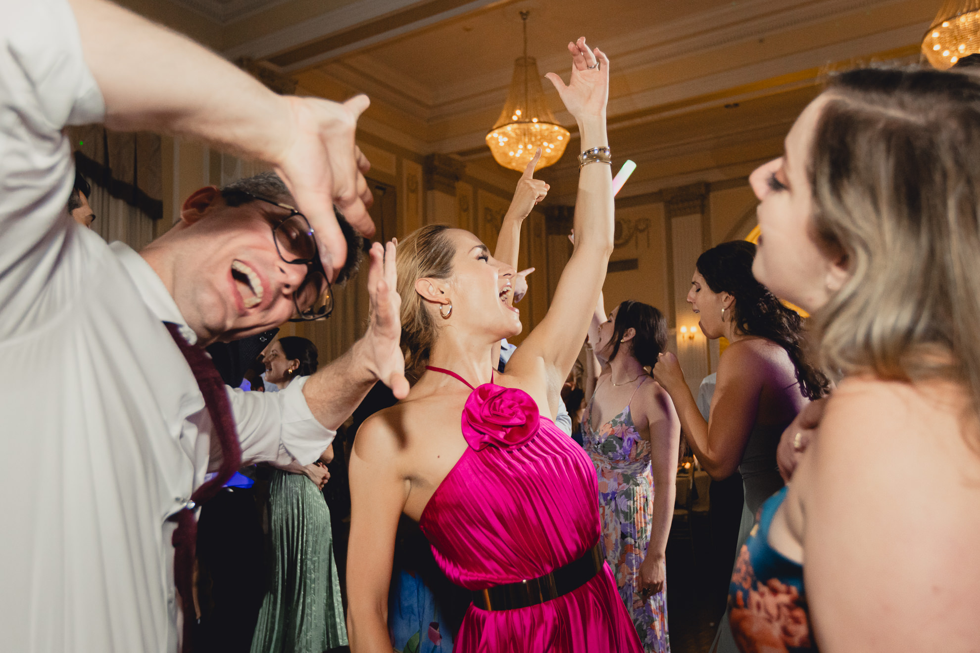 guests dance during wedding reception at the Hotel Lafayette in Buffalo, NY