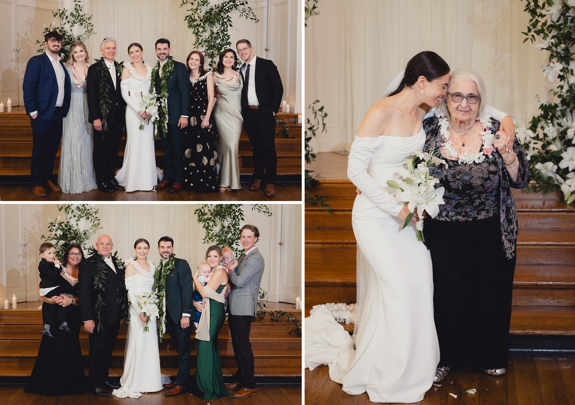 families pose for portraits in Golden Ballroom in Buffalo, NY