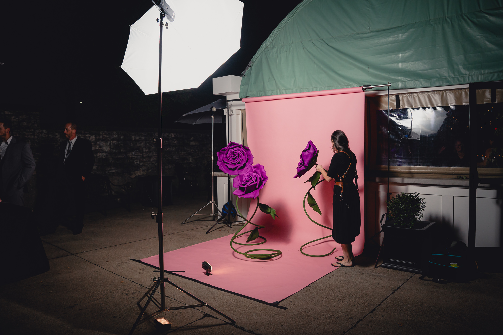 photographer Lindsay DeDario sets up portrait station at wedding in Buffalo, NY