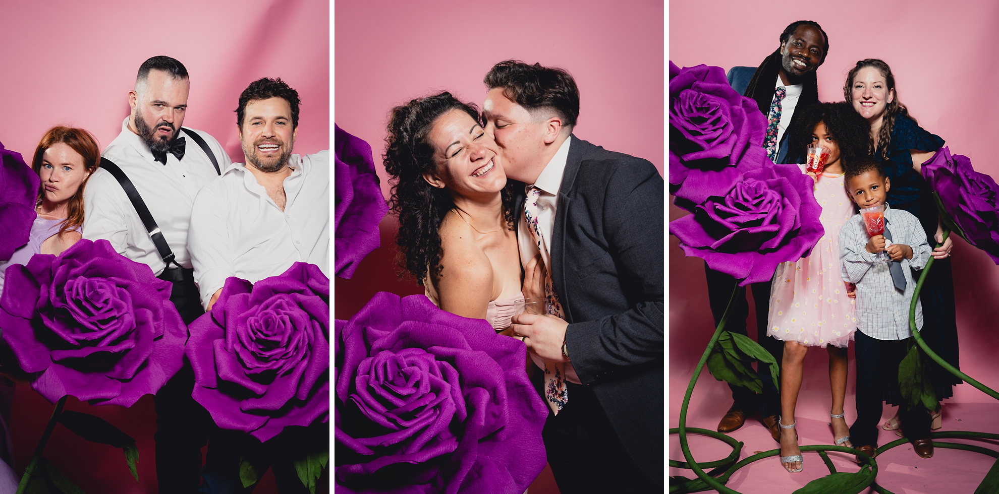 guests pose for photo booth portrait station pictures at wedding at the Terrace at Marcy Casino in Buffalo, NY