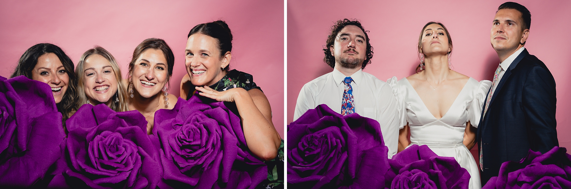 guests pose for photo booth portrait station pictures at wedding at the Terrace at Marcy Casino in Buffalo, NY