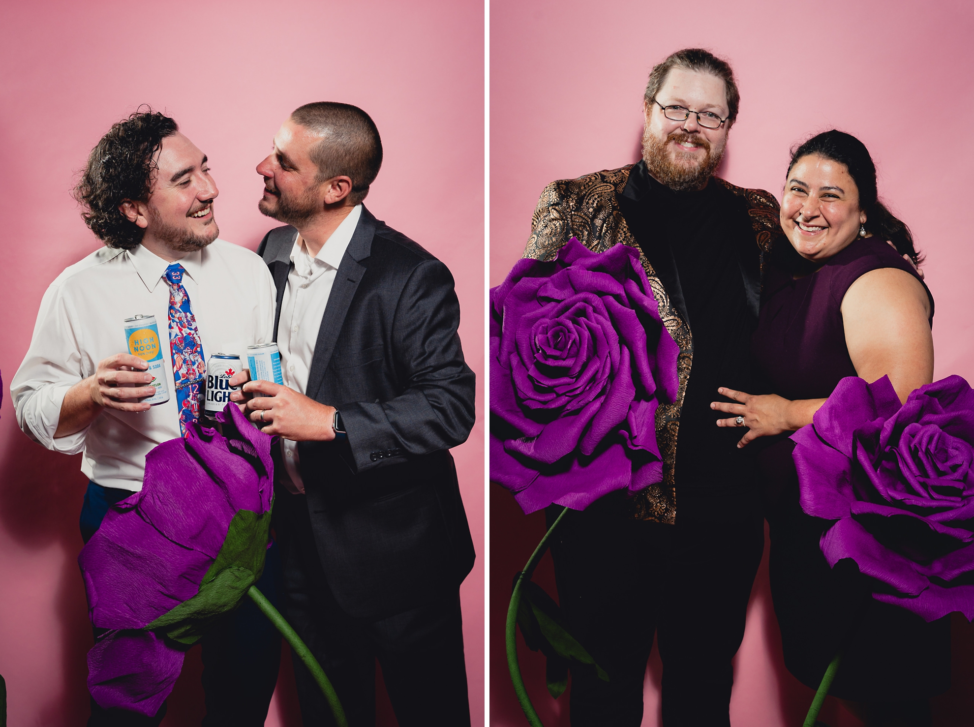 guests pose for photo booth portrait station pictures at wedding at the Terrace at Marcy Casino in Buffalo, NY