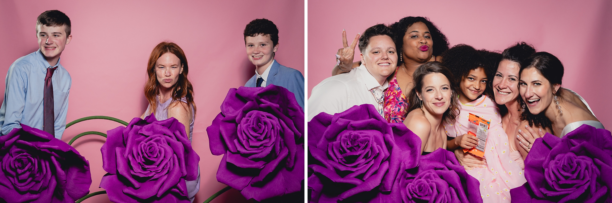 guests pose for photo booth portrait station pictures at wedding at the Terrace at Marcy Casino in Buffalo, NY