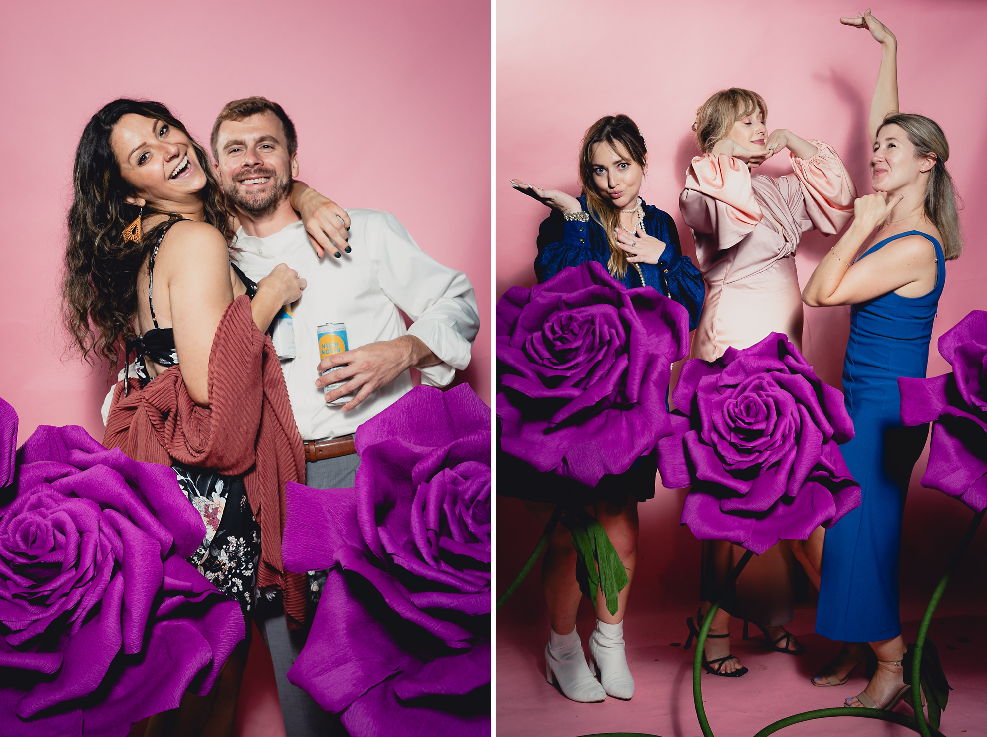 guests pose for photo booth portrait station pictures at wedding at the Terrace at Marcy Casino in Buffalo, NY