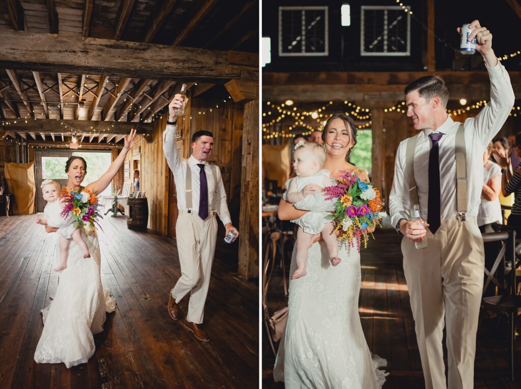 bride and groom are introduced during wedding reception at The Gallagher Barn in Medina, NY