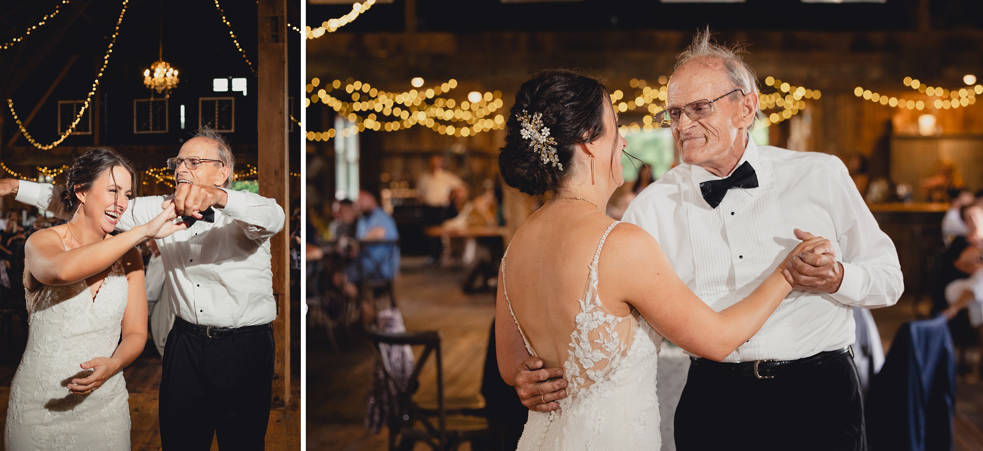 bride and groom dance with parents during wedding reception at The Gallagher Barn in Medina, NY
