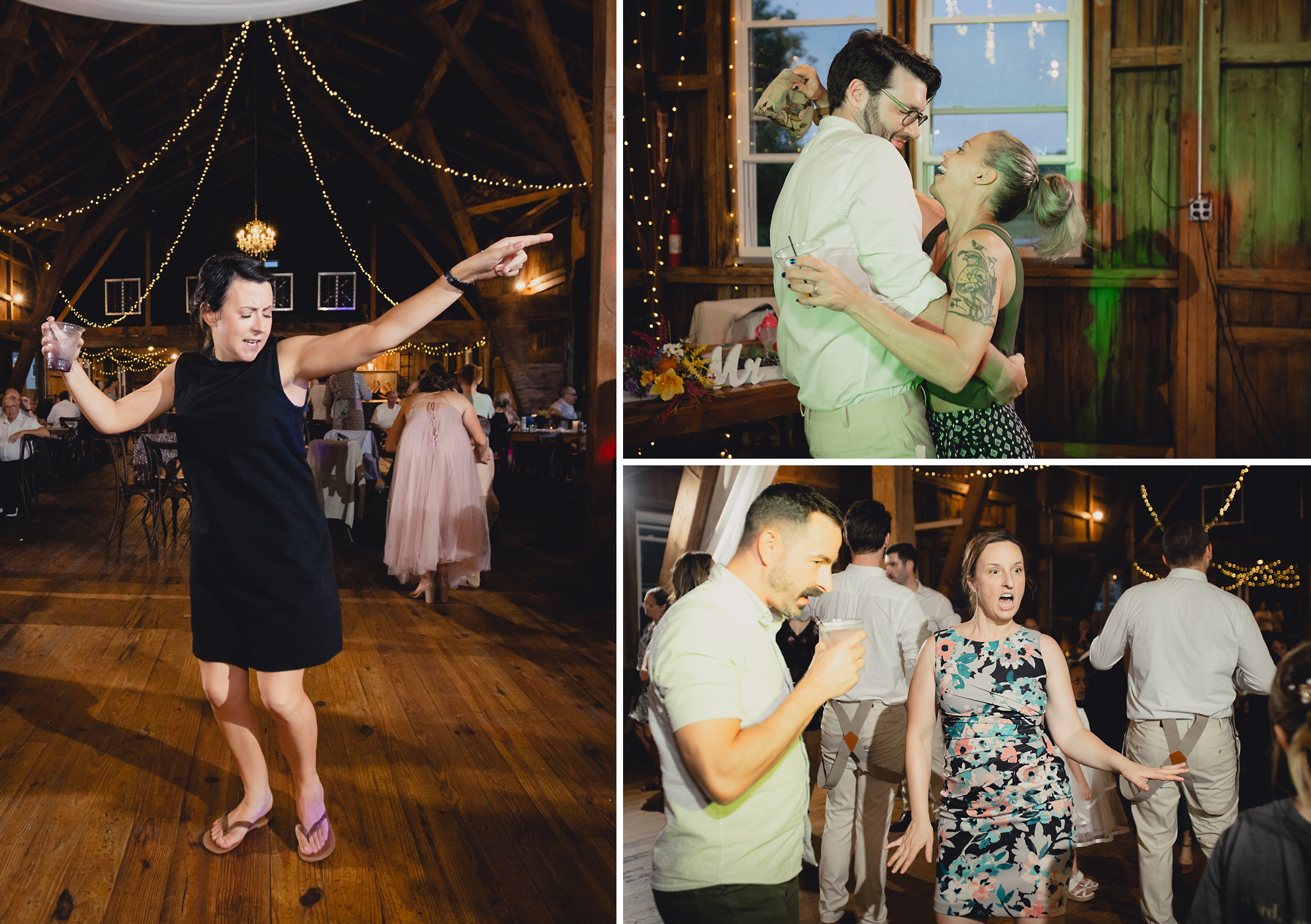 guests dance during wedding reception at The Gallagher Barn in Medina, NY
