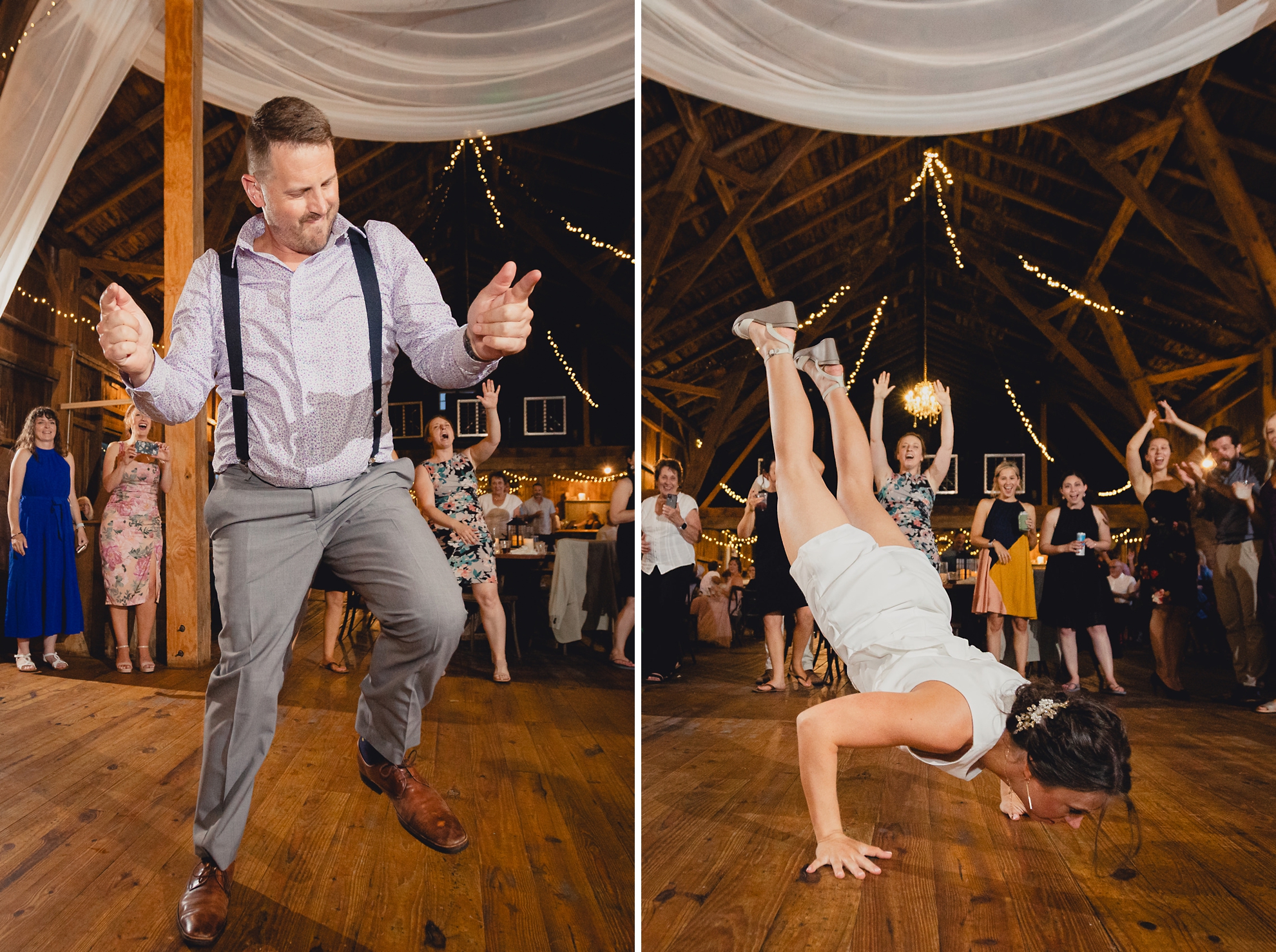guests dance during wedding reception at The Gallagher Barn in Medina, NY