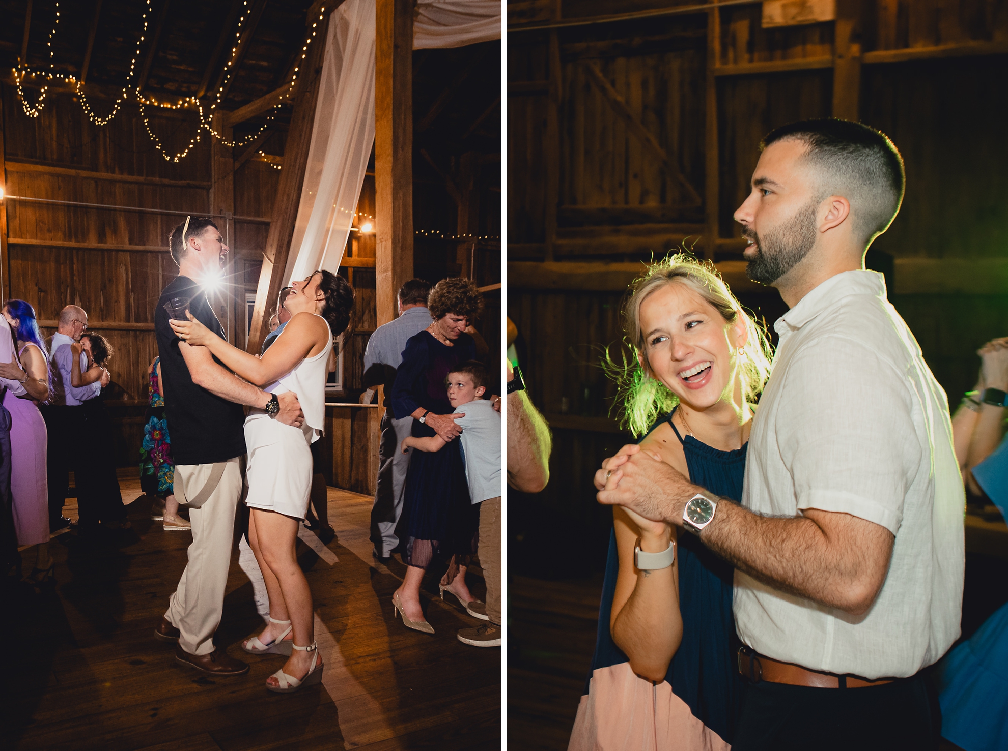 guests dance during wedding reception at The Gallagher Barn in Medina, NY