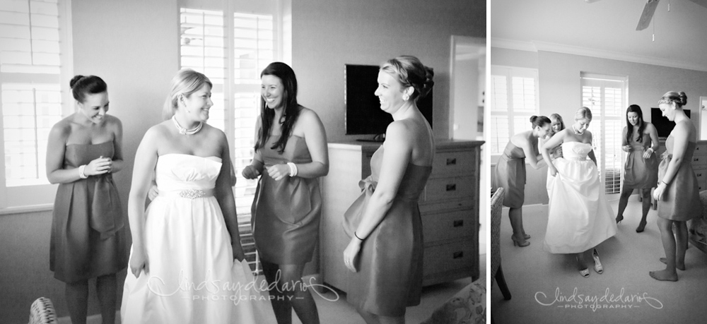bridesmaids help bride get ready for destination wedding on Gasparilla Island Boca Grande, FL
