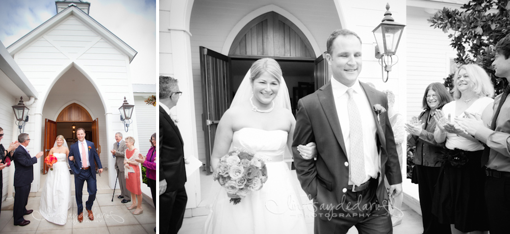 bride and groom exiting church after destination wedding ceremony on Gasparilla Island Boca Grande, FL