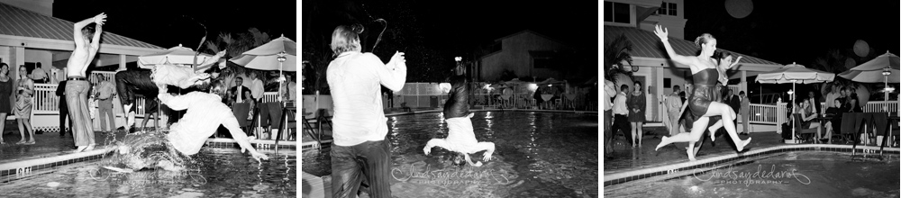 guests jump in pool during destination reception on Gasparilla Island Boca Grande, FL