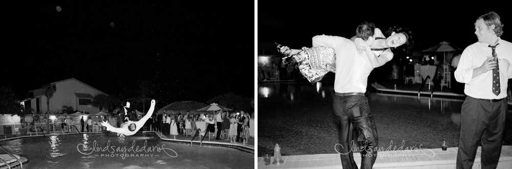 guests jump in pool during destination reception on Gasparilla Island Boca Grande, FL