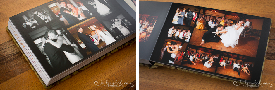 wedding album on table in photographer's studio in Buffalo, NY 