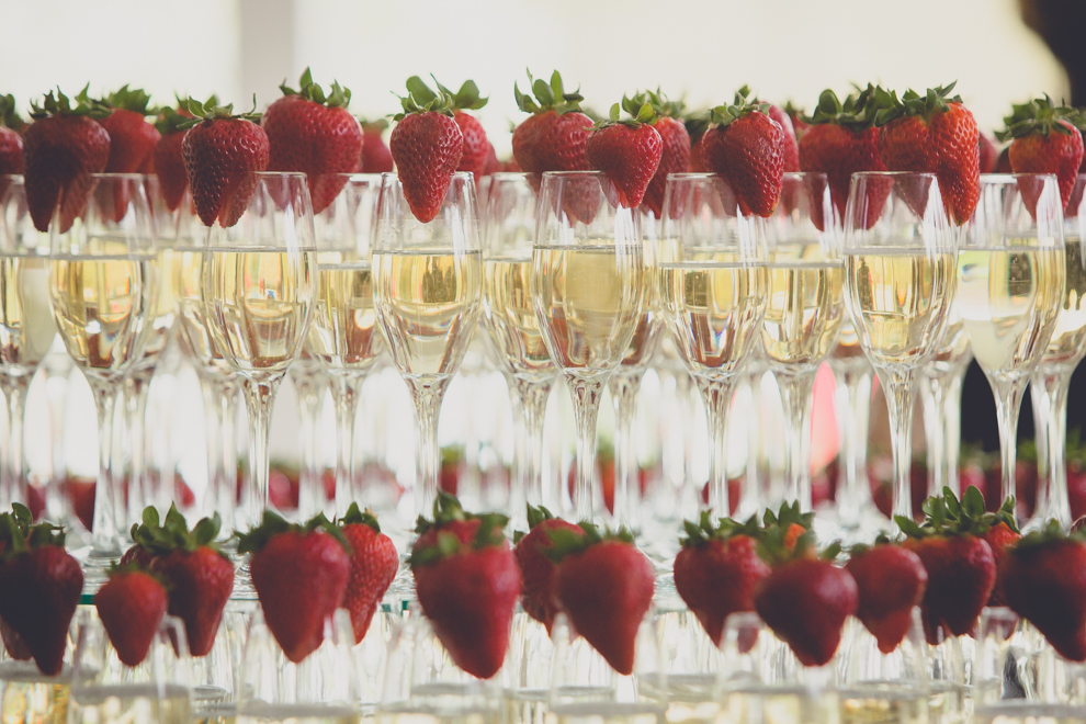 champagne with strawberries at ballroom wedding reception at the Avanti Mansion in WNY 