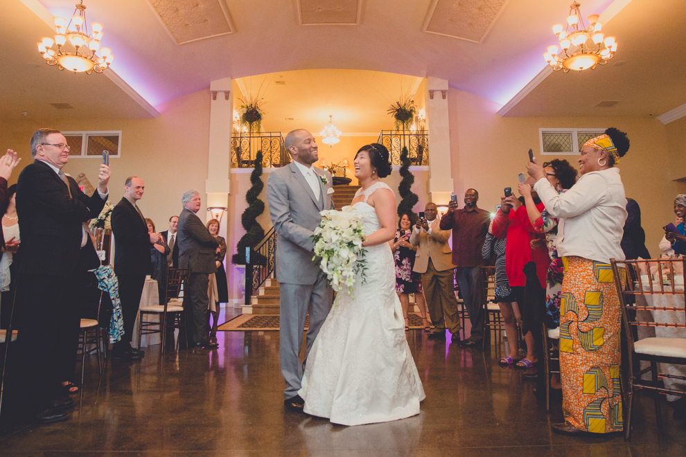 bride and groom are introduced at ballroom wedding reception at the Avanti Mansion in WNY 