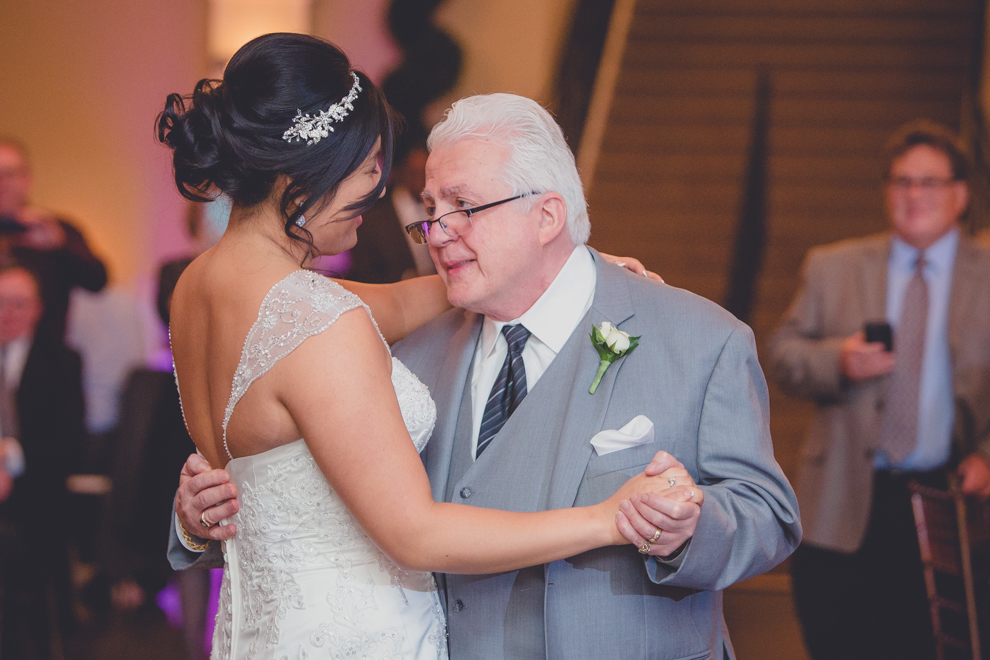 bride dances with father at ballroom wedding reception at the Avanti Mansion in WNY 