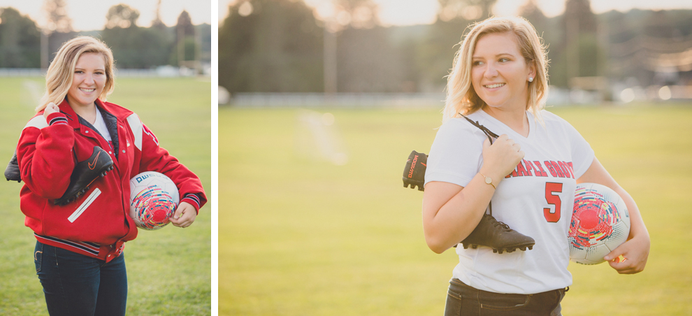 Maple Grove Senior Portrait of Alli at soccer field near Lake Chautauqua in Bemus Point, NY