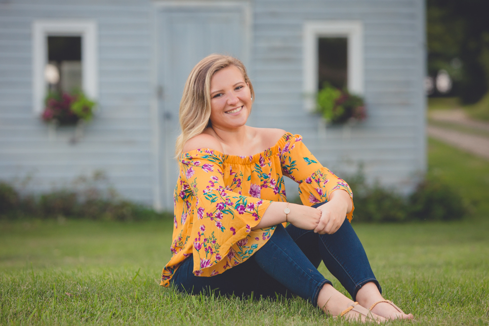 Maple Grove Senior Portrait of Alli near cottage by Lake Chautauqua in Bemus Point, NY