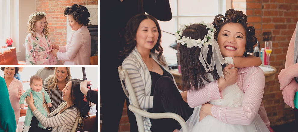 bride prepares for wedding in hotel room at Webb Lofts on Pearl St. in Buffalo, NY